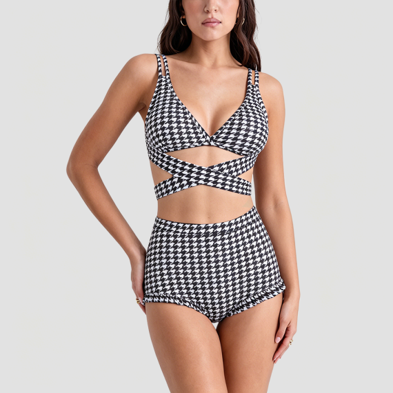 Houndstooth Two-Piece Swimsuit