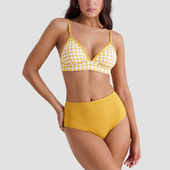 Yellow Checkered Two-Piece Swimsuit