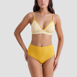 Yellow Checkered Two-Piece Swimsuit