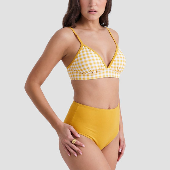 Yellow Checkered Two-Piece Swimsuit