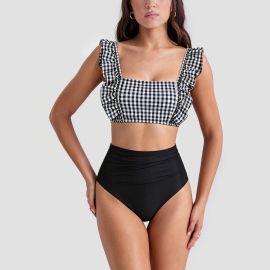 Cute Black and White Checkered Two-Piece Swimsuit