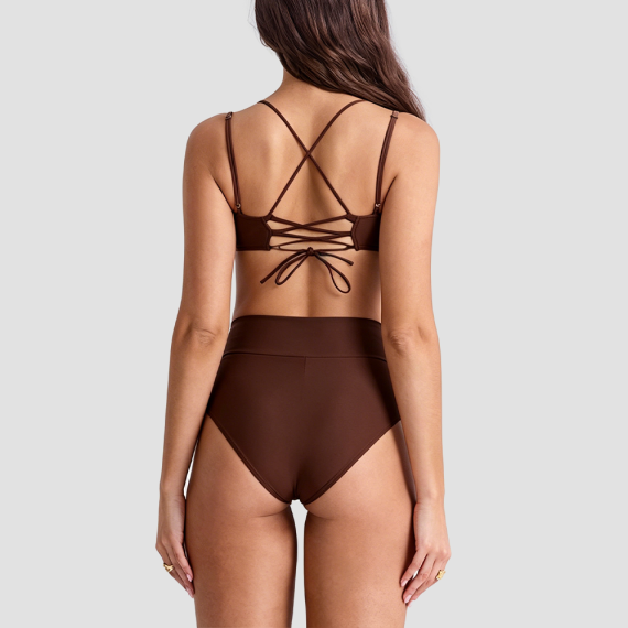Yellow V-neck Two-Piece Swimsuit