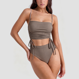 Vacation-Style Brown Two-Piece Swimsuit