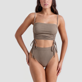 Vacation-Style Brown Two-Piece Swimsuit