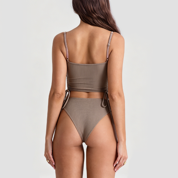 Vacation-Style Brown Two-Piece Swimsuit