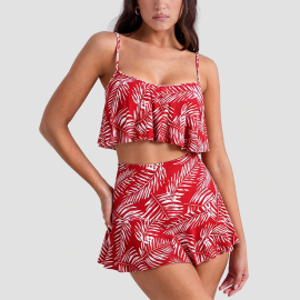 Red Skirt-Style Two-Piece Swimsuit