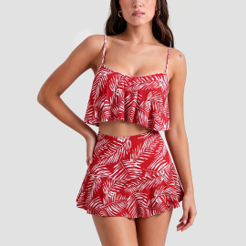 Red Skirt-Style Two-Piece Swimsuit